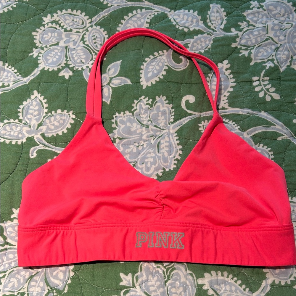 PINK Victoria's Secret Bright Pink Halter Sports Bra